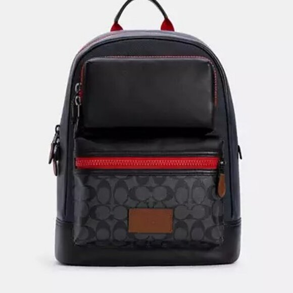 Coach Unisex Rider Backpack In Black & Red  Colorblock Signature Canvas EUC - Picture 1 of 15
